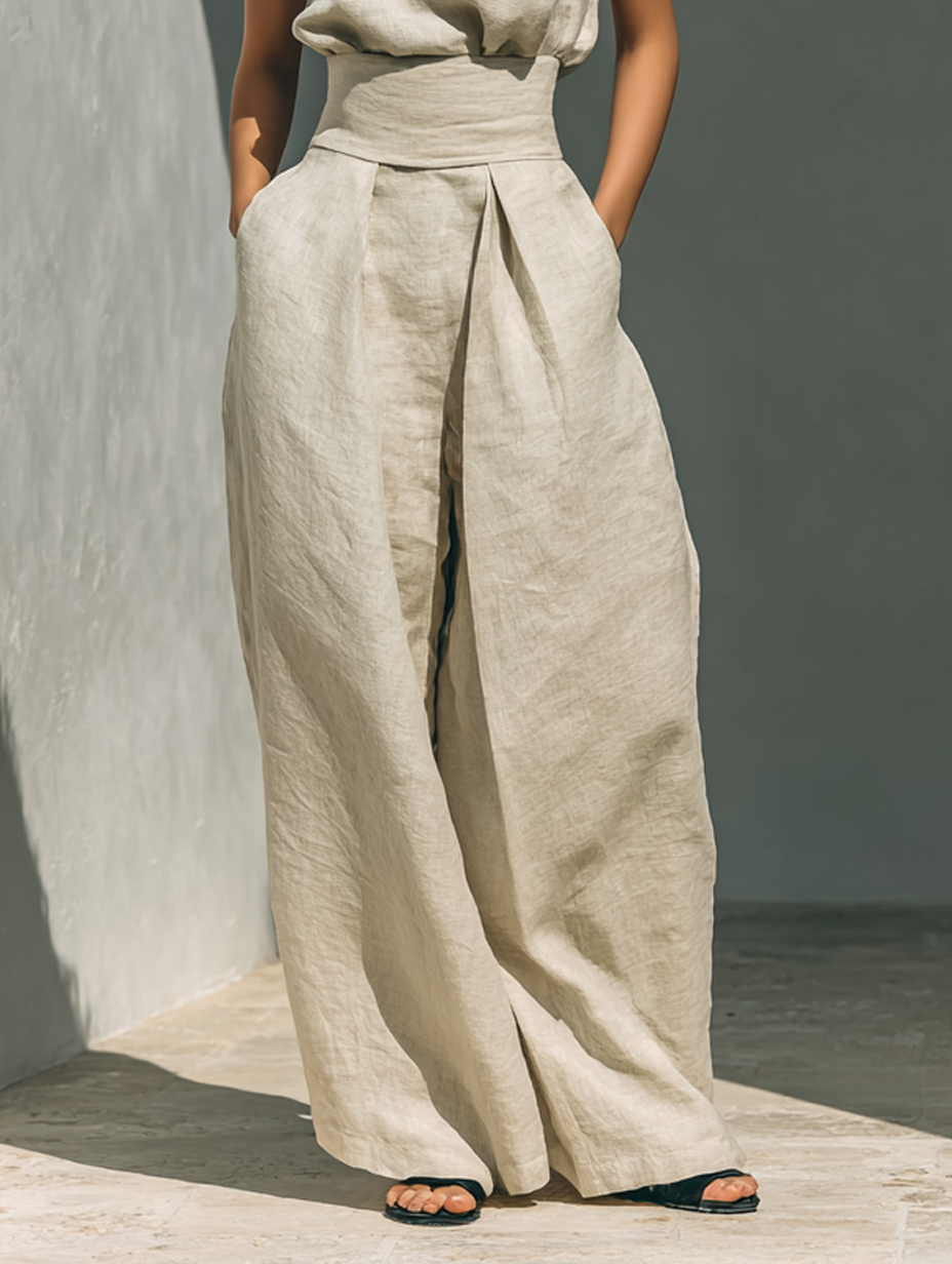 Maria™ | Conjunto completo con top sin mangas y pantalones anchos de algodón y lino