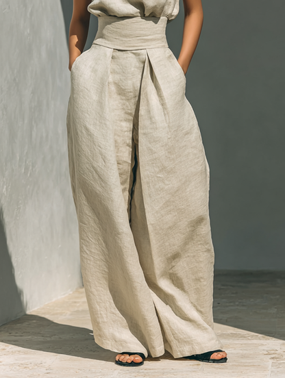 Maria™ | Conjunto completo con top sin mangas y pantalones anchos de algodón y lino