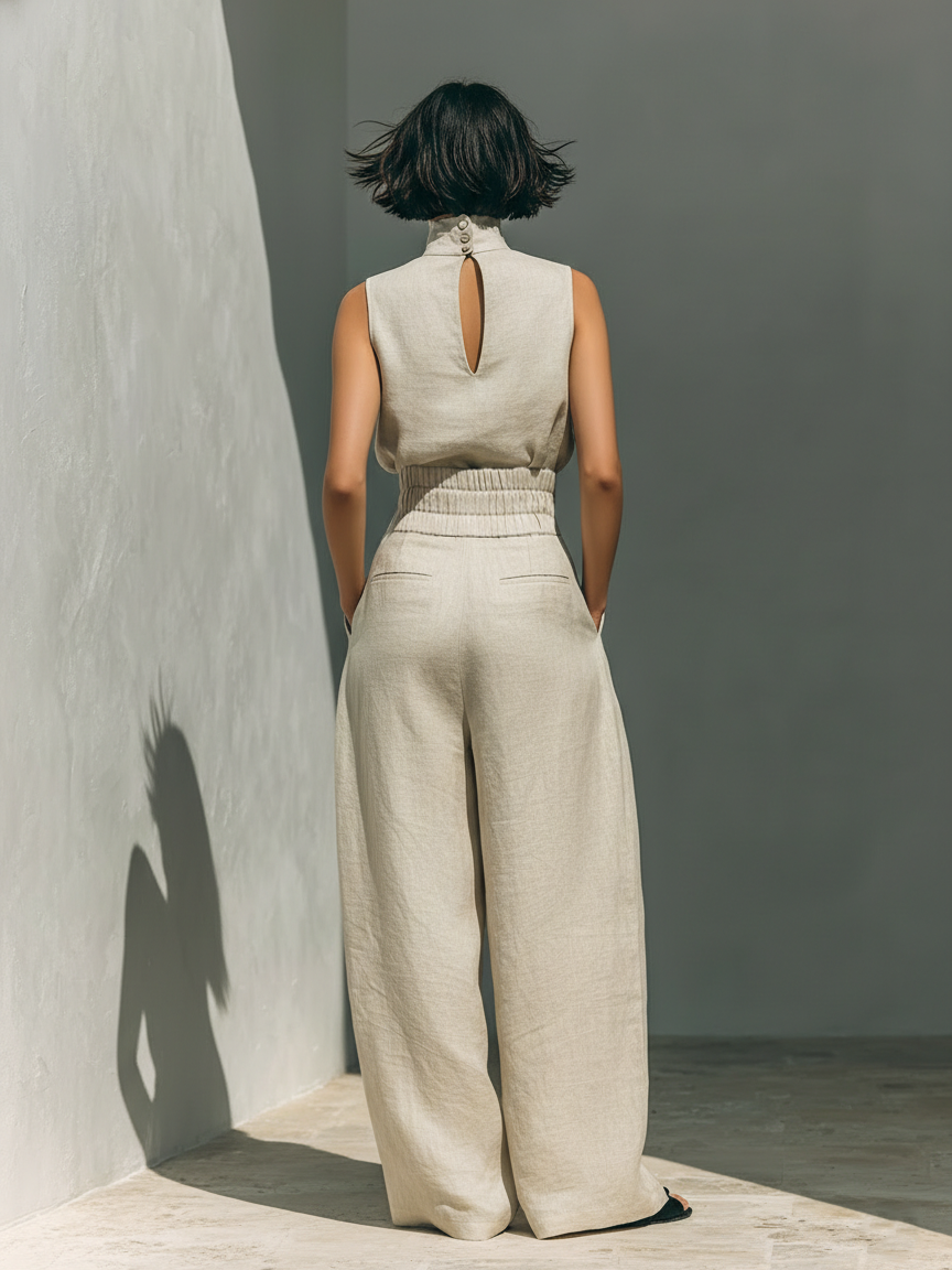 Maria™ | Conjunto completo con top sin mangas y pantalones anchos de algodón y lino
