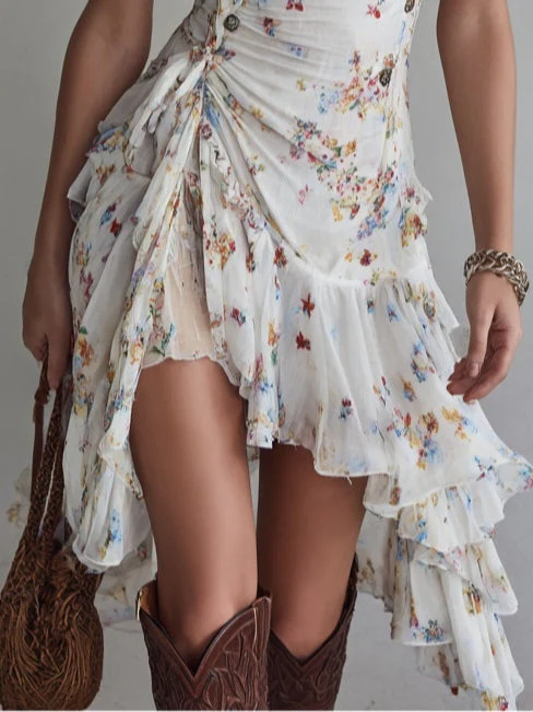 Minivestido retro floral con escote en V y tirantes finos